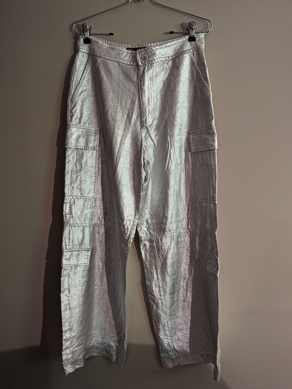 Zara Silver Wide-Leg Cargo Pants